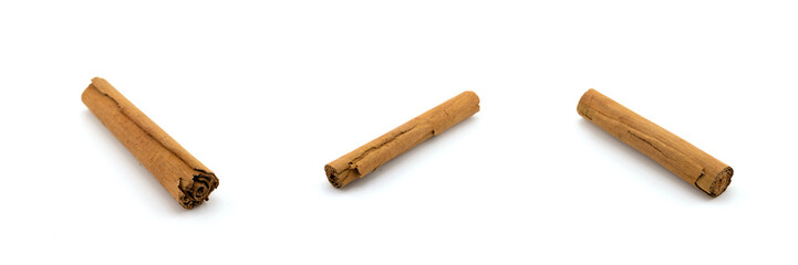 Cinnamon sticks and ground cinnamon isolated on a white background. Cinnamon spice.