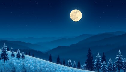 Naklejka premium Full Moon over Snowy Mountains