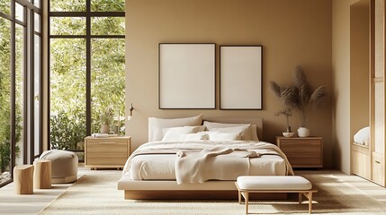 Elegant and Cozy Modern Bedroom Interior Design with Stylish Decor, mockup, poster and Background