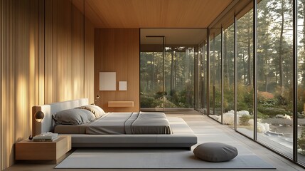 Elegant and Cozy Modern Bedroom Interior Design with Stylish Decor, mockup, poster and Background