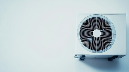 Round grid air conditioning unit on a white wall, showcasing its clean, minimalist design in a contemporary home setting.