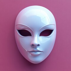 Enigmatic White Mask Against Vibrant Pink Background