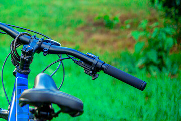 Sport bike. A vehicle on two wheels. two wheels. Pedals on the steering wheel For sports and tourism. Advertising concept.beautiful sitting.