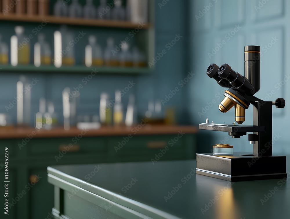 Aufkleber modern microscope in a stylish laboratory setting