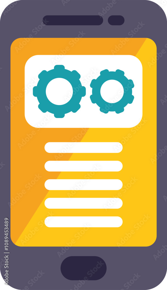 Poster modern smartphone displaying settings configuration menu with cogwheels, symbolizing customization a