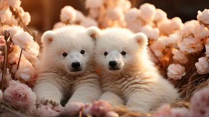 A couple of white teddy bears in ice