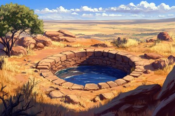 Shrinking Waterhole in Savanna Landscape