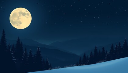 Fototapeta premium Full Moon Winter Night Landscape