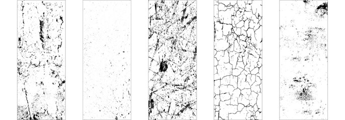 Distressed backdrop illustration vector isolated black on white background. Grunge textures set. Collection of vector overlay, distress, textures.