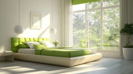 Fototapeta premium Elegant and Cozy Modern Bedroom Interior Design with Stylish Decor, mockup, poster and Background