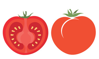 Half tomatoes. Half tomato Vector illustration. Fresh red tomato
