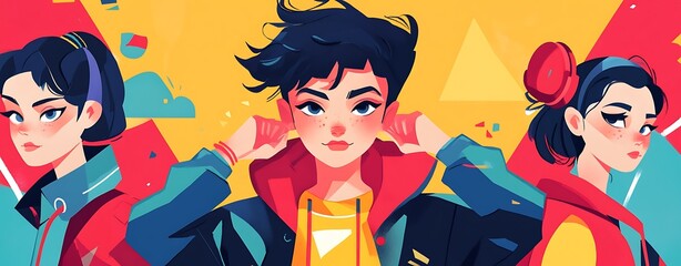 Animated 3D Character Concepts, Vibrant Manga Character Design with Flat Style