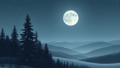 Full Moon over Snowy Mountains