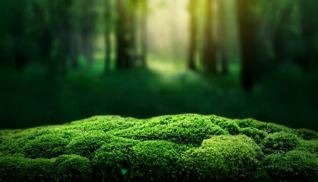 green moss and background backdrop for displaying products dark forest background generative ai - Powered by Adobe