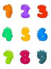 Numbers like dinosaur , 1 to 9 , Dino numbers , cute numbers in Dino style.