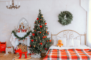 Cozy Christmas living room with decorated tree and festive decor