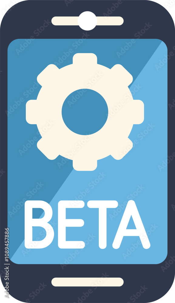 Poster smartphone displaying beta software, representing app development and testing phase
