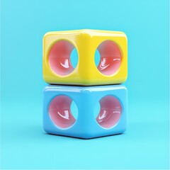 Vibrant and Playful Toy Blocks on Turquoise Background