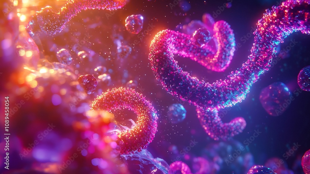 Poster dynamic cellular transformation an abstract and futuristic visualization of human cells with vibrant