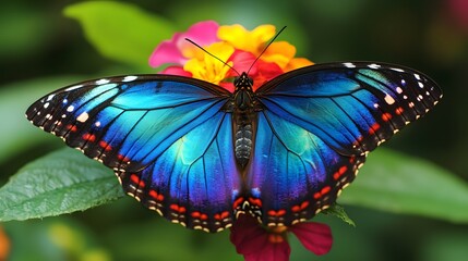 vibrant butterfly perched on blooming flower in garden