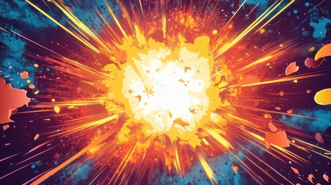 Dynamic explosion with vibrant colors and intense energy burst