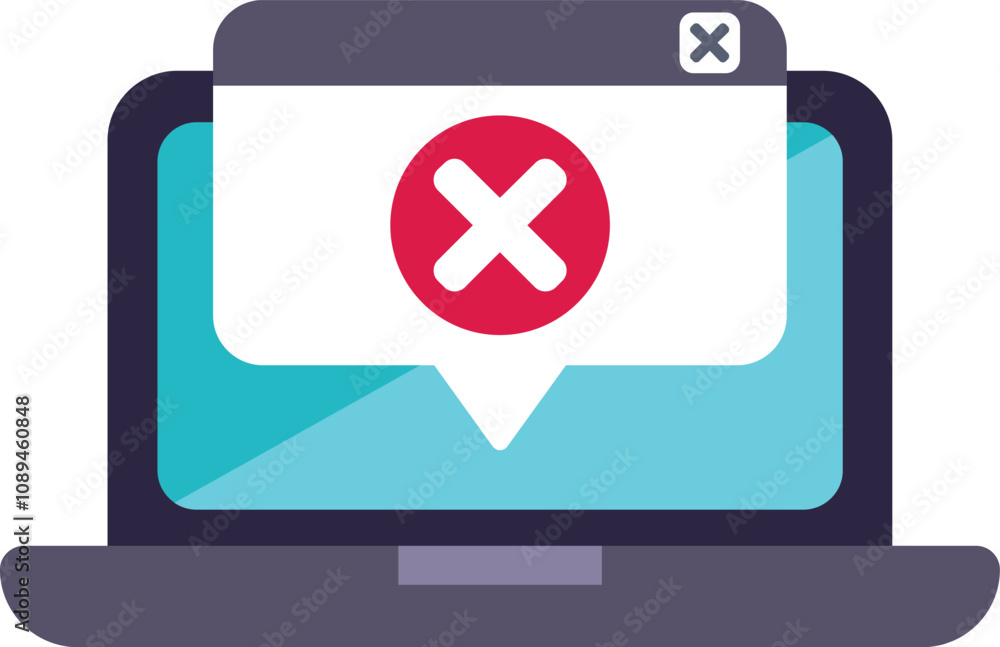 Poster laptop is showing an error message with a cross mark on the screen