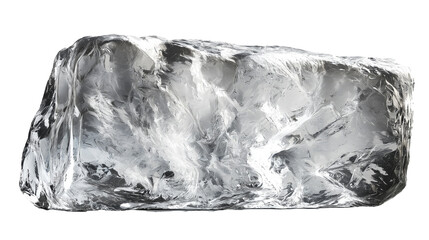 Crystal clear natural ice block in light blue tones, levitate on white background.