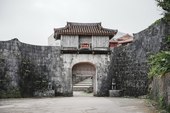 View of the gate of Shurijo Castle in Okinawa, Japan.