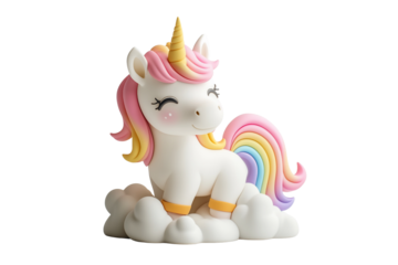 Adorable 3D Unicorn with Rainbow Mane on White