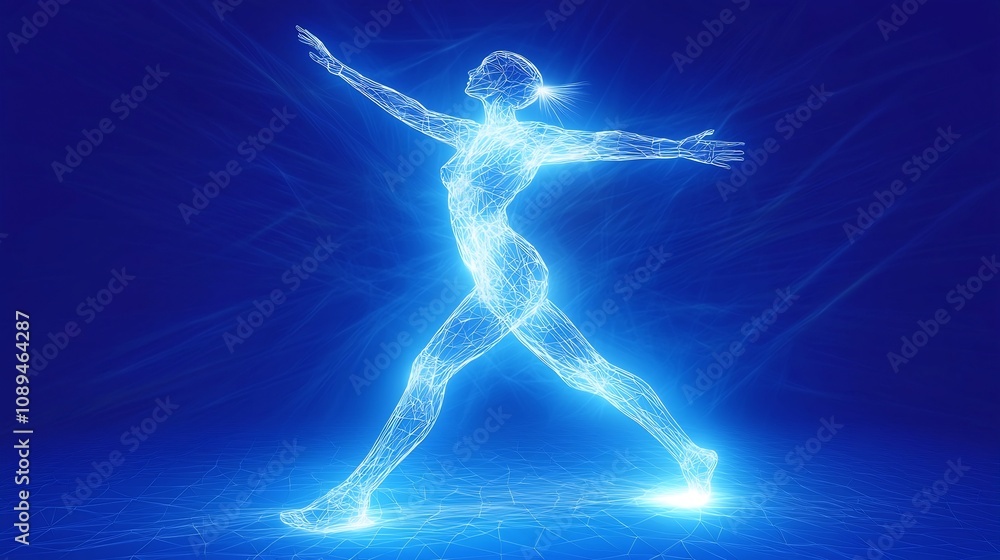 Aufkleber futuristic luminescent human silhouette designed with dynamic polygonal wireframe elements set again