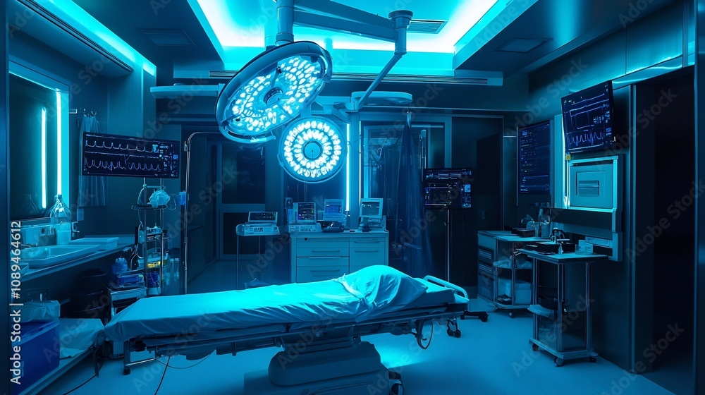 Aufkleber futuristic operating room with surgeons utilizing augmented reality technology to guide gene editing