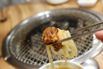 Korean bbq food. Marinated pork ribs
