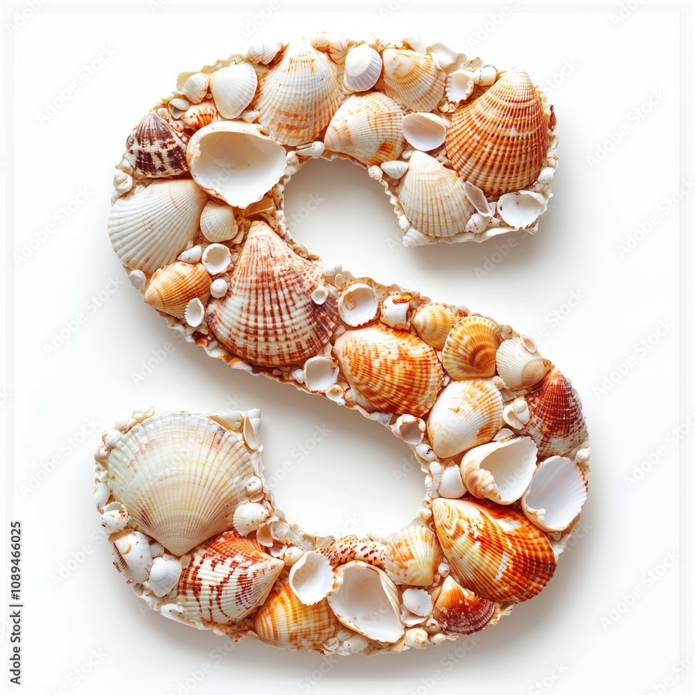 Poster creative design features letter s formed entirely various seashells set pristine white backdrop high