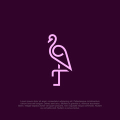 Flamingo bird in continuous one line art modern flat minimalist design concept. Vector illustration isolated. Minimalist design hand drawn.