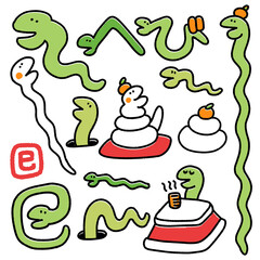 巳年のお正月の蛇イラストセット