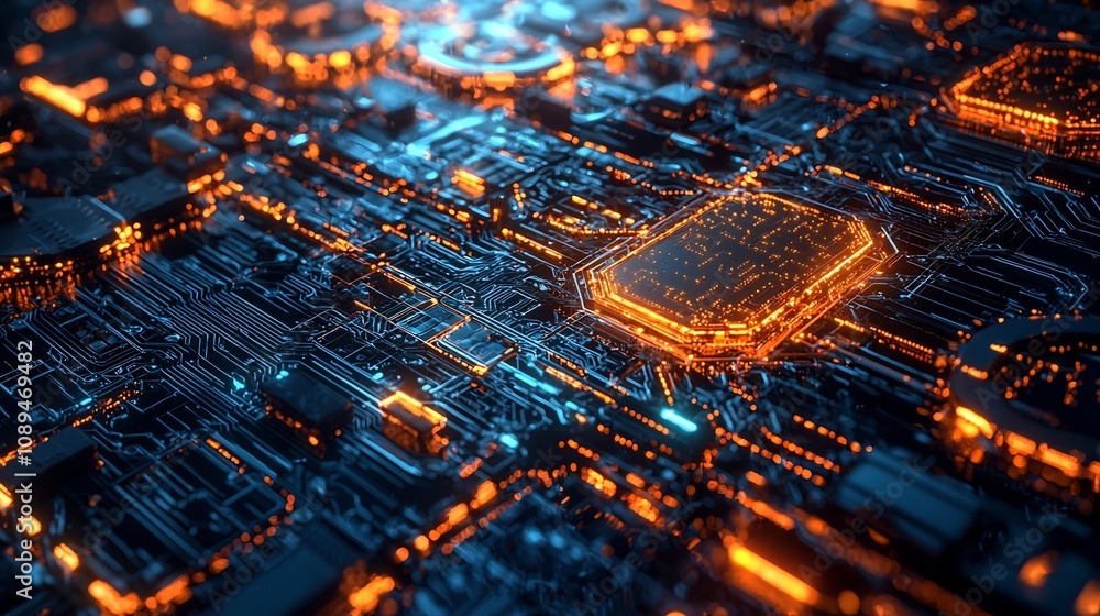 Poster futuristic blockchain marketplace with glowing goods and services exchanged through secure transacti