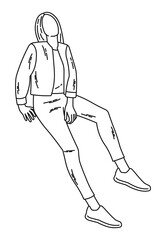 Lonely woman sitting, figure sketch