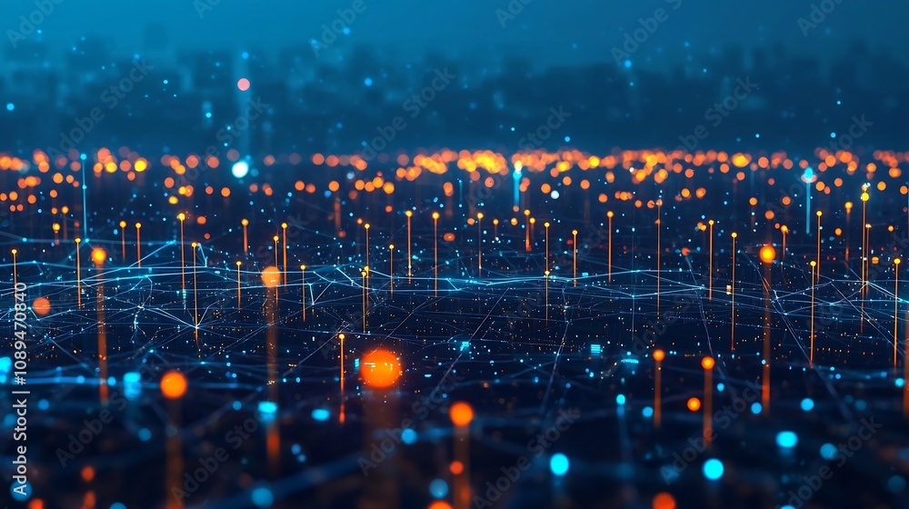 Poster smart city powered by blockchain nodes optimizing energy consumption and sustainability