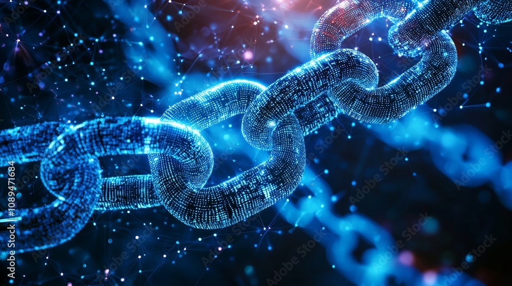 Poster futuristic blockchain powered digital economy with secure transactions and decentralized finance