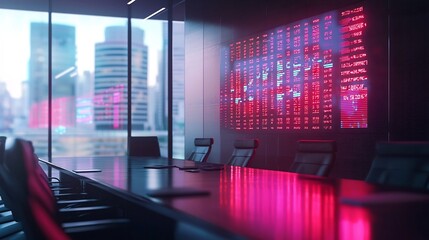 High Tech Digital Scoreboard Displaying Real Time Business Competition Metrics in Conference Room