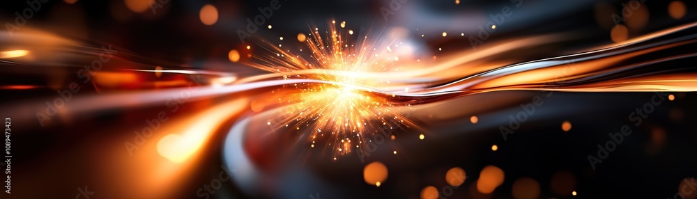 Poster a vibrant burst of light and color, featuring dynamic waves and sparks, depicting energy and motion 