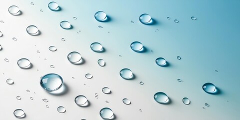 A background with transparent water droplets scattered on a gradient from light blue to white, creating a cool, refreshing effect. 7