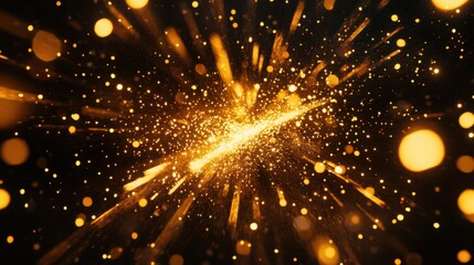 Naklejka premium Golden fireworks cascading across a black sky, with room for writing in the middle of the image.