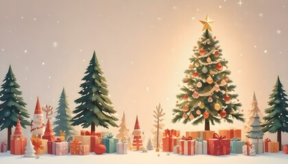 Obraz premium Decoración Navideña Minimalista Vista superior de una composición con adornos navideños como esferas metálicas, ramas de pino, piñas naturales y luces cálidas dispuestas sobre un fondo liso bla