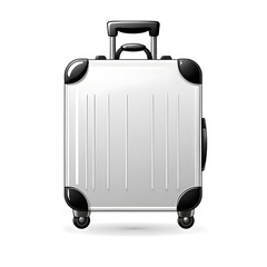 A clean, minimalistic luggage icon with a handle and wheels, centered on a transparent or white background. Represents travel essentials and modern travel gear.