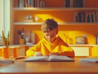 Universal Childrens Day Parent-Child Homework Session in Cozy Kitchen for Thanksgiving and Christmas