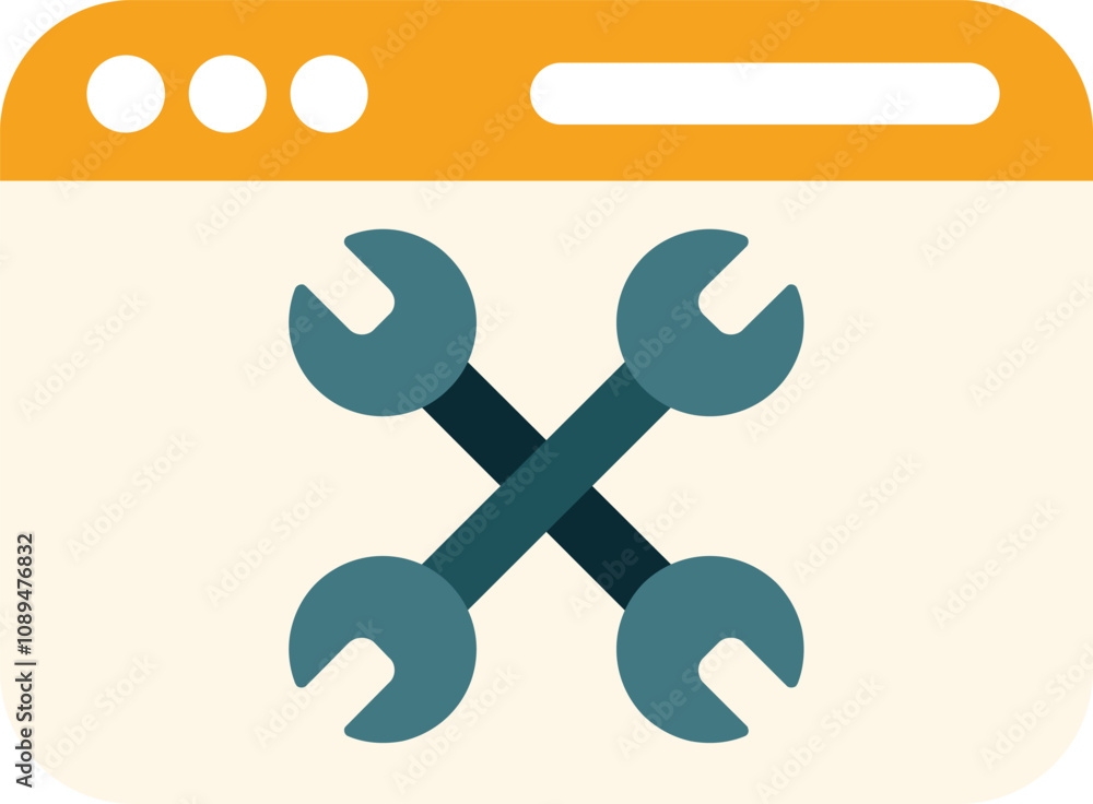 Poster website maintenance with crossed wrenches displayed in a browser window, concept of website under co