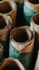 Recycled paper rolls are neatly arranged, showcasing their sustainable and eco-friendly nature
