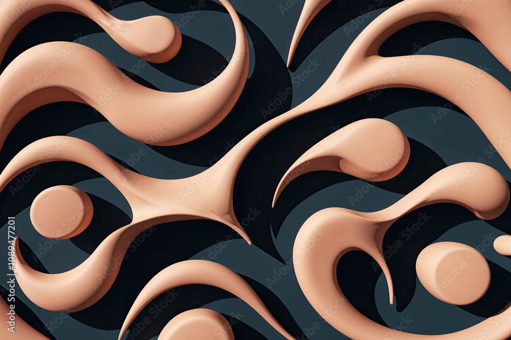 Poster 3d organic wave patterns with deep shadow background design