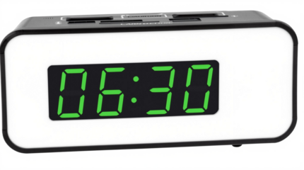 Digital led clock on transparent background